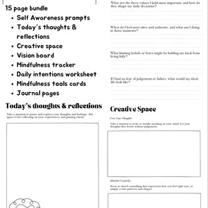 Journal de pleine conscience | Feuilles de travail sur la pleine conscience | Conscience de soi, réflexion, tableau de visualisation, intentions du jour