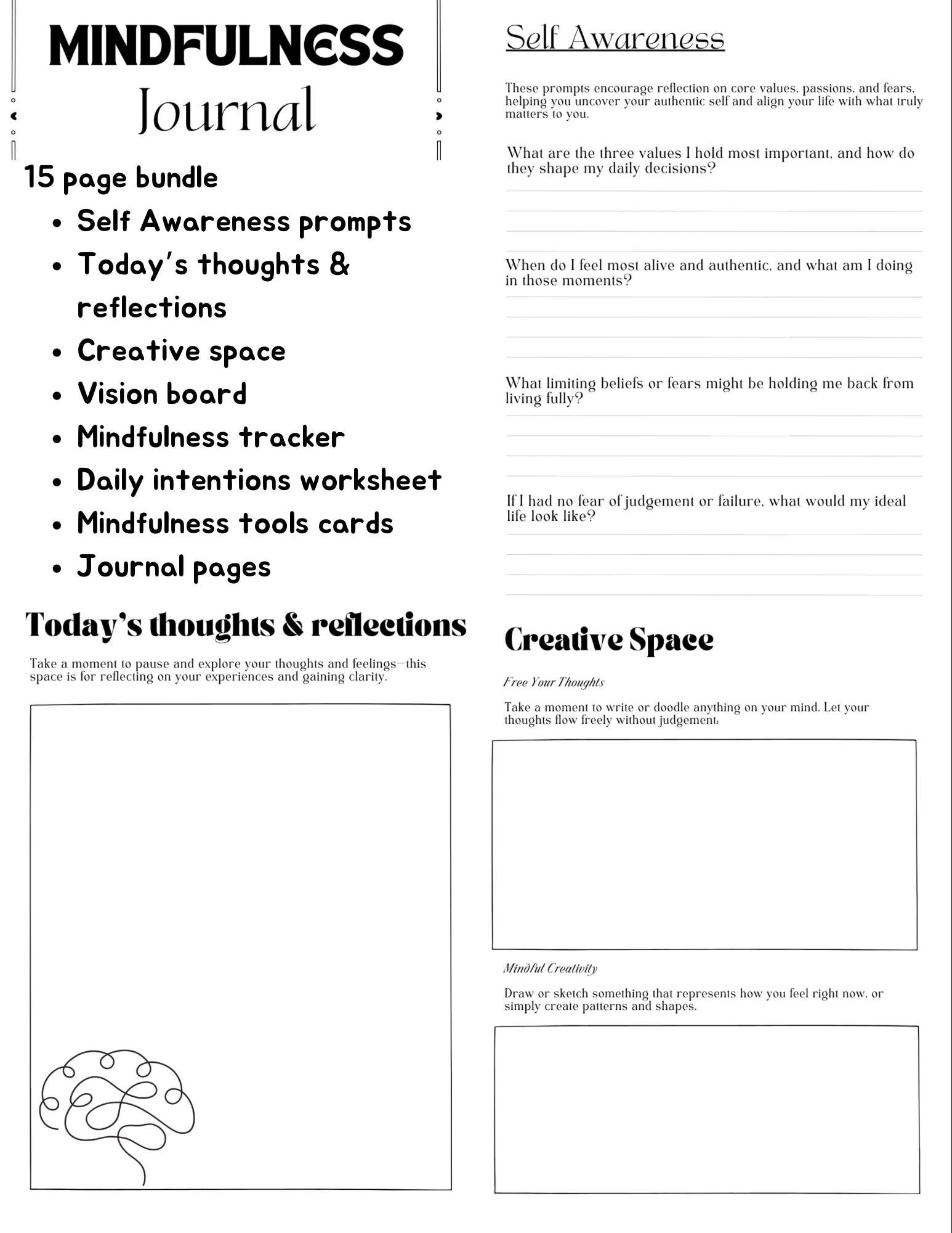 Mindfulness Journal | Mindfulness Worksheets | Self-Awareness, Reflection, Vision Board, Daily Intentions