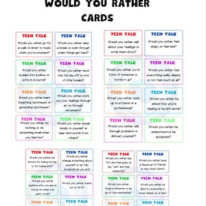 Tu préfères jeu de thérapie pour adolescents | Cartes de questions sur la santé mentale | Counseling et amorces de conversation