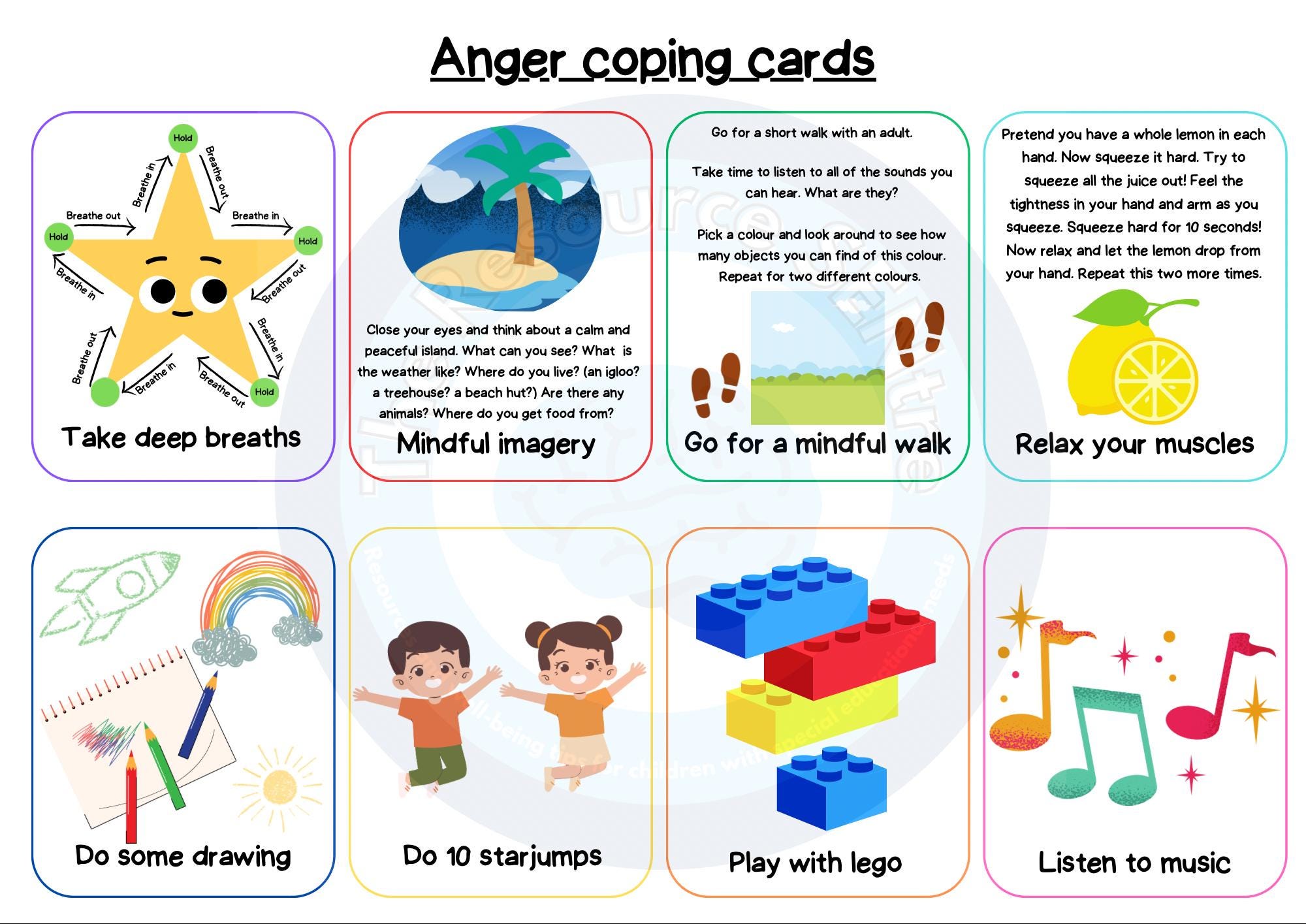 Child Emotion Regulation Coping Cards (Digital Download)