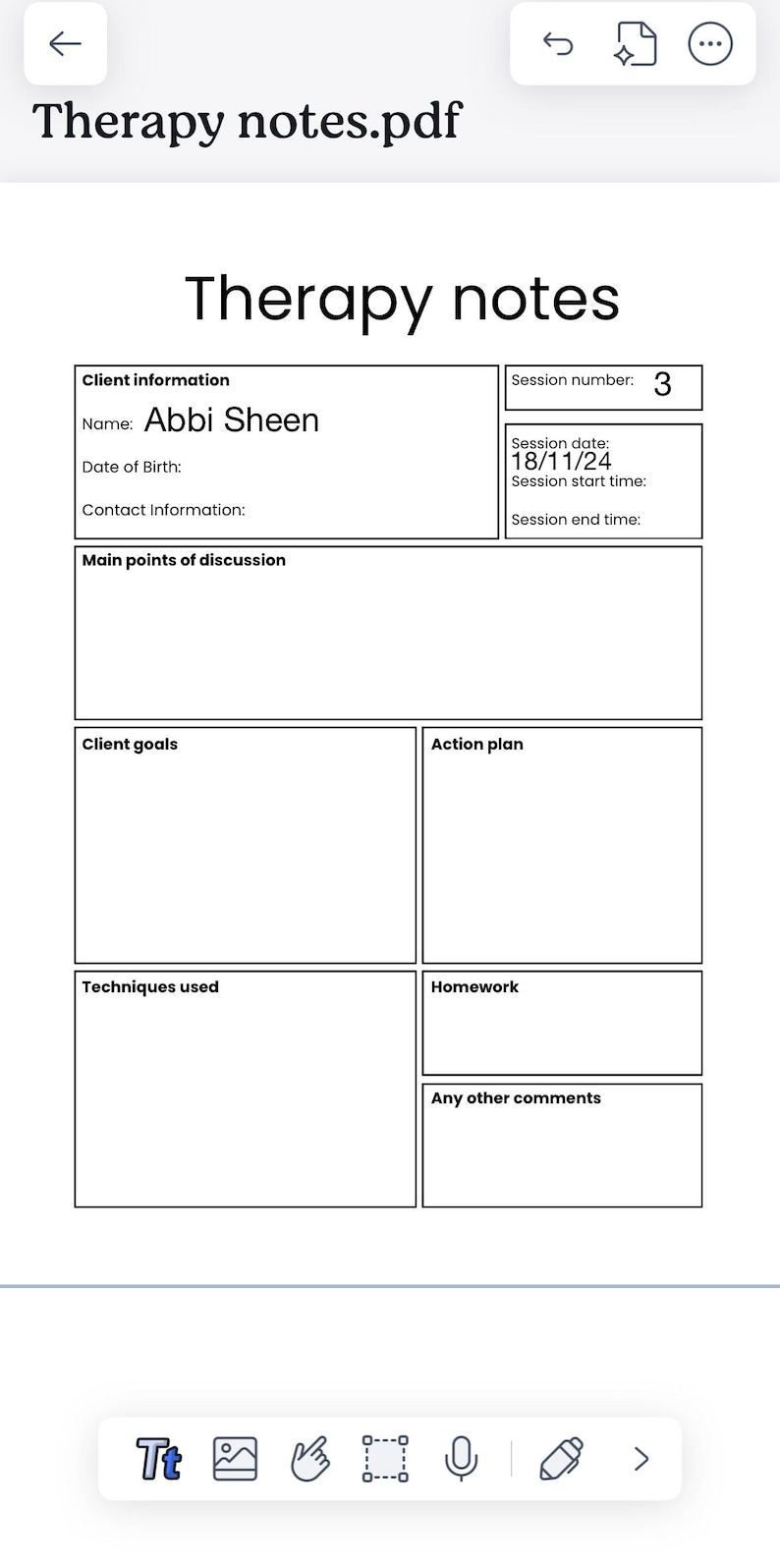 Therapist Note Template: Client Session Records (PDF Download) - Etsy
