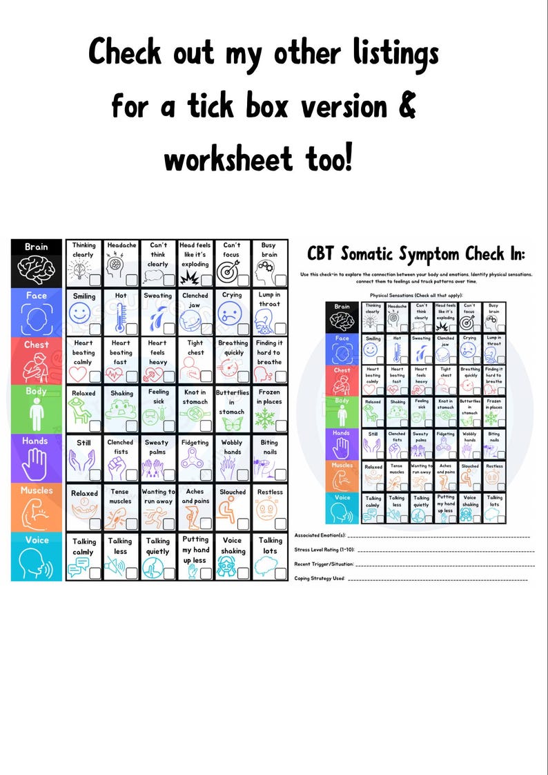 Emotions Physical Feelings Chart: CBT Check-in (digital Download ...