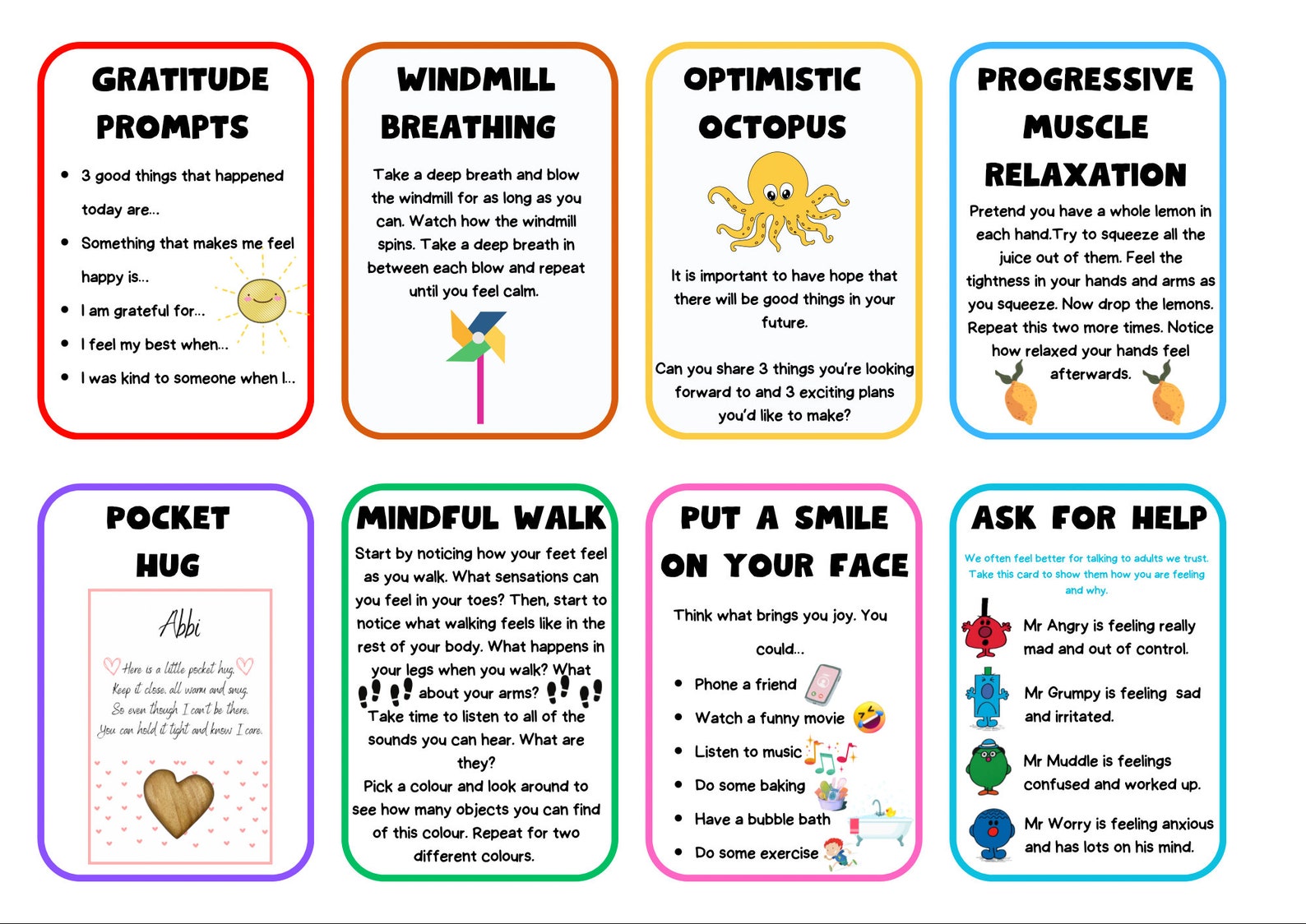 Child Coping Cards | Calming Strategies | Emotion Regulation for ...