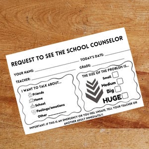 School Counselor Request Form: Printable Student Support Slip (PDF File)