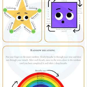 Esercizi di respirazione, carte di respirazione per bambini, attività di respirazione consapevole, respiri profondi, tecniche calmanti per ansia e rabbia