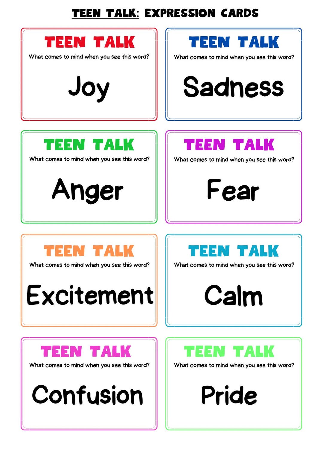 Teen Therapy Question Cards: Expression Prompts (digital PDF) - Etsy