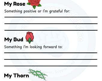 Rose Thorn Bud Worksheet, Daily Reflection & Mental Health (PDF) - Etsy UK