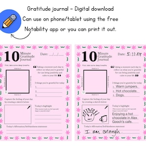 Gratitude journal | 10 minute gratitude activity | Gratitude journal for phone