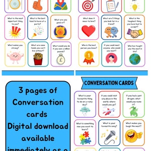 Preguntas para romper el hielo para niños / Tarjetas de conversación para niños / Preguntas para conocerse