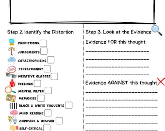 Unhelpful thinking styles worksheet | cognitive distortions activity | thoughts are not facts