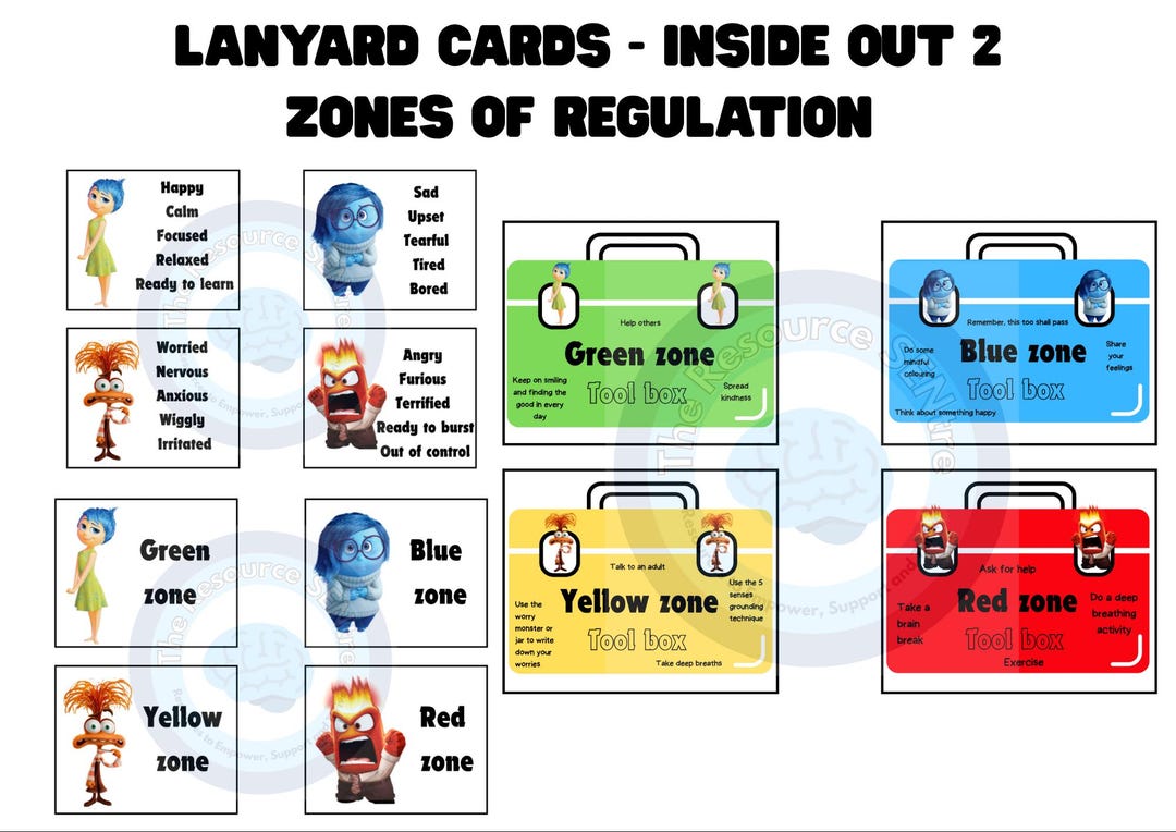 Inside Out 2 Zones of Regulation Lanyard Cards (digital Download ...