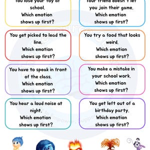 Welke emotie komt als eerste naar boven? | Afdrukbare emotiescenariokaarten | Game Inside Out geïnspireerde gevoelens