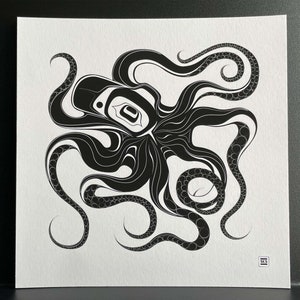 Native Northwest Coast Tlingit Octopus Giclee Print - Black, Right-Facing