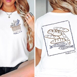 Fünf Brote und zwei Fische Trendy Christian Comfort Farben Shirt, Christian Fisch Shirt, Schrift Shirt, Bibel Vers T-Shirt, Boho Christian Shirt