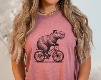 Capybara Riding Bike Shirt, Capybara Shirt, Funny Animal Shirt, Capybara Gift, Rodent Shirt, Capybara T-Shirt, Animal Lover Shirt, Capybara