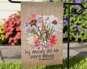 Schrift Gartenfahne, Seine Barmherzigkeiten sind jeden Morgen neu, doppelseitige Gartenfahne, Bibel-Vers-Gartenfahne, Banner im Freien, Hofdekor, Gott