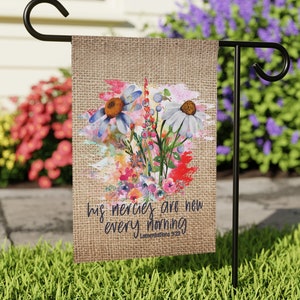 Schrift Gartenfahne, Seine Barmherzigkeiten sind jeden Morgen neu, doppelseitige Gartenfahne, Bibel-Vers-Gartenfahne, Banner im Freien, Hofdekor, Gott