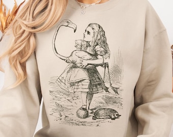 Alice in Wonderland Literary Illustration Sweatshirt, Vintage Alice in Wonderland Shirt, Lewis Carroll Lover Gift, Light Academia Sweatshirt