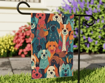 Bandeira de jardim para amantes de cães, bandeira colorida de jardim para cães, decoração de quintal de cachorro, bandeira de quintal dupla face, presente para proprietário de cachorro, decoração de casa de cachorro, bandeira artística