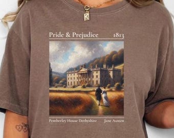 Camiseta de Orgullo y Prejuicio de Comfort Colors, Camiseta de Jane Austen, Camiseta de literatura clásica de Pemberley House, Camiseta de Elizabeth Bennet y el Sr. Darcy
