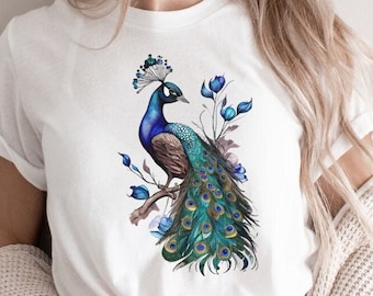 Peacock Shirt, Floral Peacock Shirt, Bird Shirt, Feather T-Shirt, Bird Lover Tee, Animal Lover Shirt, Animal Shirt, Floral Bird Shirt, Boho