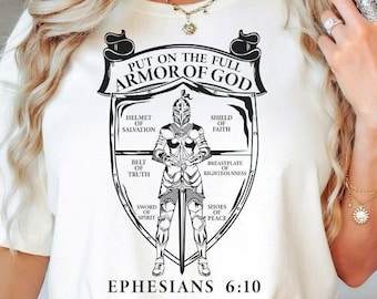 Camiseta «Ponte la armadura completa de Dios», Camiseta cristiana, Camiseta «La armadura de Dios», Camiseta con versículos bíblicos, Camiseta de Efesios, Camiseta de fe, Camiseta religiosa, Dios