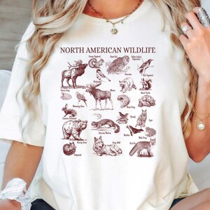 North American Wildlife Vintage 90&#39;s Shirt, Nature Lover Shirt, Granola Girl Shirt, Animal Lover Tee, Forest Animals Shirt, Conservation Tee