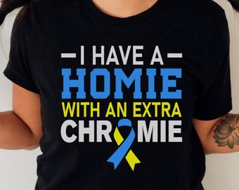 Camiseta adorable para concienciar sobre el síndrome de Down, Tengo un amigo con un cromosoma extra, Camiseta T21, Camiseta de cromosomas, Camiseta para mamás con síndrome de Down