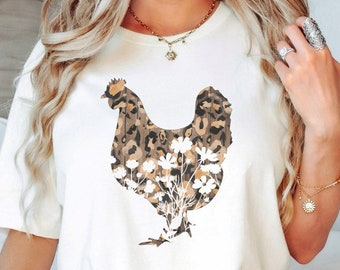 Blumen Huhn T-Shirt, Huhn Liebhaber Shirt, Bauernhof Shirt, Huhn Grafik T-Shirt, süßes Land Shirt, Cottagecore Bauernhof, Wildblumen Huhn Shirt