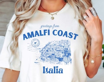 Camicia vintage della Costiera Amalfitana, camicia souvenir delle vacanze in Italia, camicia estiva costiera italiana, camicia oversize da viaggio in Italia, estetica old money