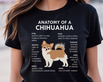 Camiseta de perro chihuahua, camiseta de anatomía de un chihuahua, camiseta divertida de perro, regalo para dueño de chihuahua, camiseta de mamá chihuahua, camiseta para amantes de los perros, camiseta de perro