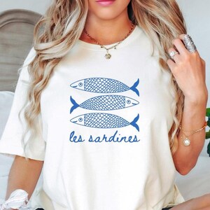 Sardine Shirt, Les Sardines, French Tinned Fish Shirt, Tomato Girl Summer Shirt, Vintage Fish Shirt, Fisherman Aesthetic Tee, Downtown Girl