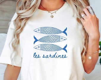 Sardine Shirt, Les Sardines, French Tinned Fish Shirt, Tomato Girl Summer Shirt, Vintage Fish Shirt, Fisherman Aesthetic Tee, Downtown Girl