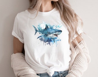 Shark Shirt, Great White Shark Shirt, Shark Lover Gift, Beach Shirt, Save The Sharks, Ocean Conservation, Watercolor Shark Tee, Animal Lover
