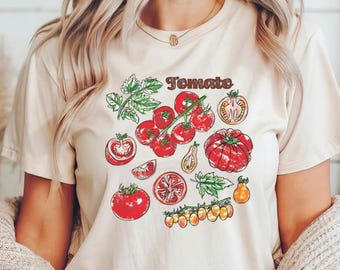 Tomatskjorta, trädgårdsskjorta, tomatflicka sommar, vegansk skjorta, grönsaks-cottagecore-skjorta, tomatälskare-tröja, trädgård botanisk skjorta, bondgård