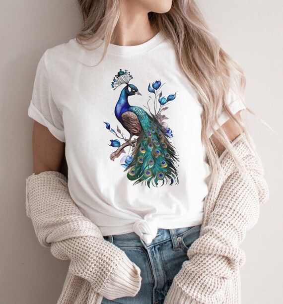 Peacock Shirt, Floral Peacock Shirt, Bird Shirt, Feather T-Shirt, Bird Lover Tee, Animal Lover Shirt, Animal Shirt, Floral Bird Shirt, Boho