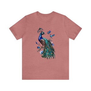 Camiseta de pavo real, Camiseta floral de pavo real, Camiseta de pájaro, Camiseta de plumas, Camiseta para amantes de las aves, Camiseta para amantes de los animales, Camiseta de animales, Camiseta floral de pájaro, Boho imagen 10