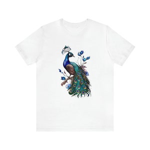 Camiseta de pavo real, Camiseta floral de pavo real, Camiseta de pájaro, Camiseta de plumas, Camiseta para amantes de las aves, Camiseta para amantes de los animales, Camiseta de animales, Camiseta floral de pájaro, Boho imagen 3