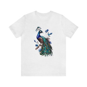 Camiseta de pavo real, Camiseta floral de pavo real, Camiseta de pájaro, Camiseta de plumas, Camiseta para amantes de las aves, Camiseta para amantes de los animales, Camiseta de animales, Camiseta floral de pájaro, Boho imagen 5