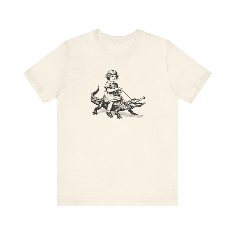 Retro Girl Riding Alligator Shirt, Funny Retro Shirt, Animal Lover Shirt, Weird Shirts, Gator Tee, Cool Graphic Tee, Vintage Retro T-Shirt image 6