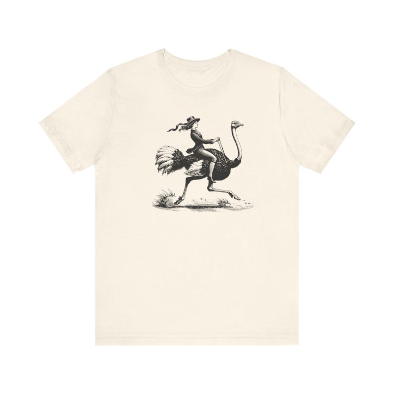 Retro Woman Riding Ostrich Shirt, Funny Retro Shirt, Animal Lover Shirt, Ostrich Shirt, Weird Shirts, Cool Graphic Tee, Vintage Retro TShirt image 5