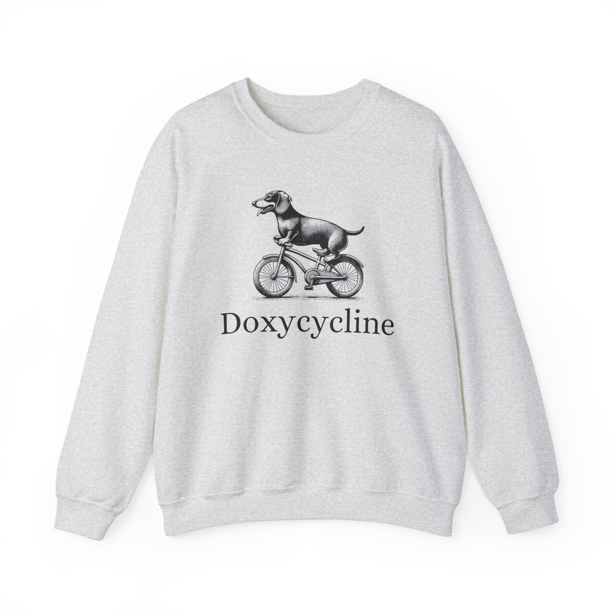 Doxycycline Pharmacy Pun Sweatshirt, Dachshund on Bicycle