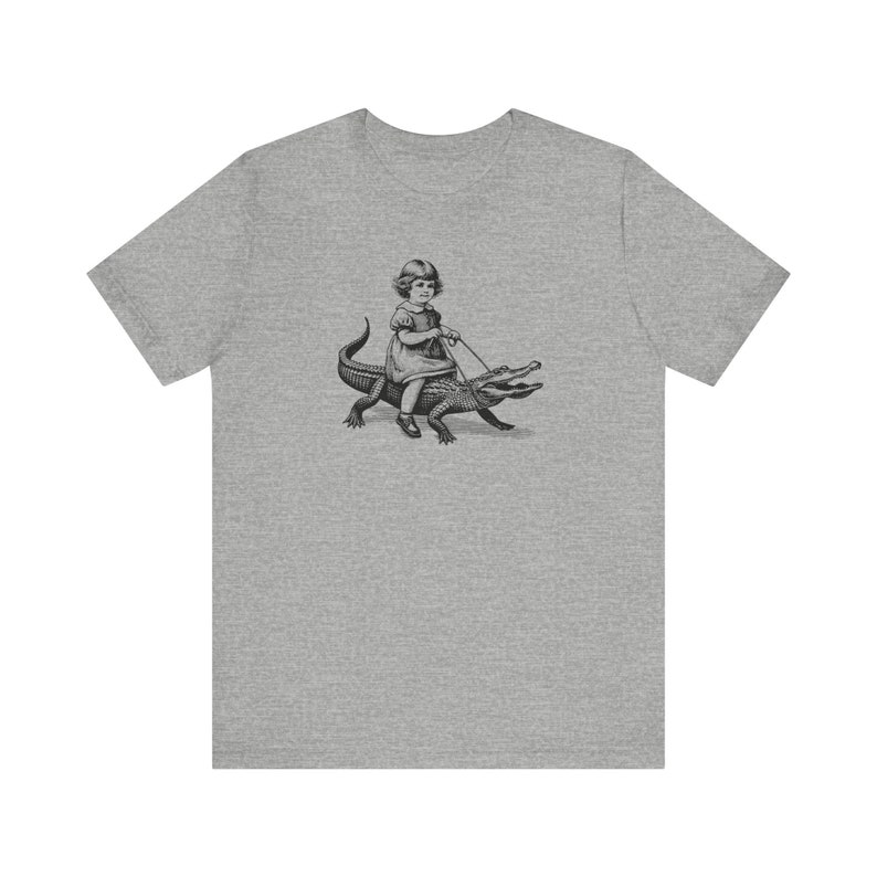 Retro Girl Riding Alligator Shirt, Funny Retro Shirt, Animal Lover Shirt, Weird Shirts, Gator Tee, Cool Graphic Tee, Vintage Retro T-Shirt image 5