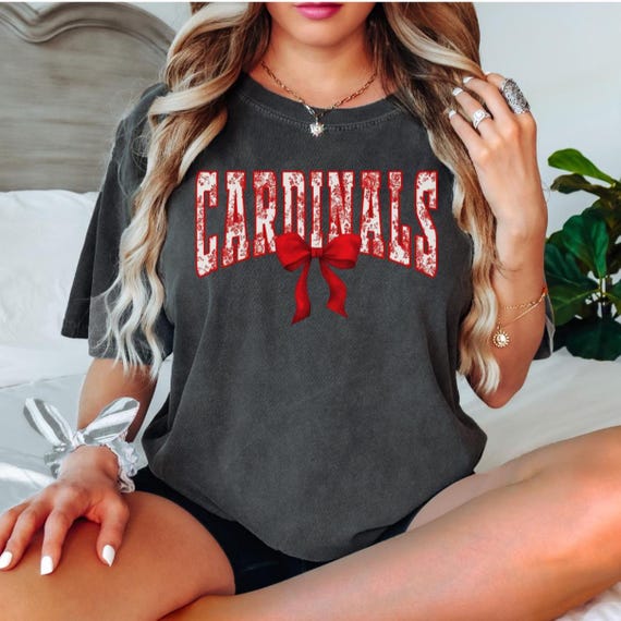 Cardinals Team Spirit Coquette Bow Shirt, School Spirit Shirt, Game Day Shirt, Cardinals School Mascot Shirt, Cute Floral Cardinals Team Tee