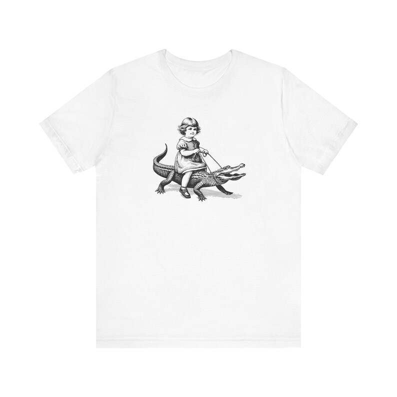 Retro Girl Riding Alligator Shirt, Funny Retro Shirt, Animal Lover Shirt, Weird Shirts, Gator Tee, Cool Graphic Tee, Vintage Retro T-Shirt image 3