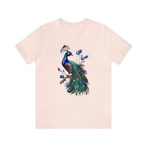 Camiseta de pavo real, Camiseta floral de pavo real, Camiseta de pájaro, Camiseta de plumas, Camiseta para amantes de las aves, Camiseta para amantes de los animales, Camiseta de animales, Camiseta floral de pájaro, Boho imagen 9