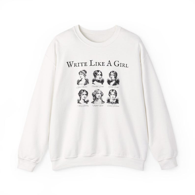 Sweater schrijven als een meisje, literair shirt voor boekenliefhebbers, klassiek literatuurcadeau, Brontë-shirt, literair meisjesshirt, Jane Austen-cadeaus afbeelding 3