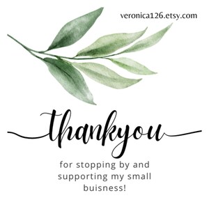 May include: Thank you for stopping by and supporting my small business! Watercolor illustration of green leaves with a white background. The text "veronica126.etsy.com" is in the top right corner of the image.