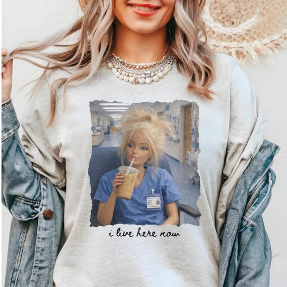 Funny Nurse Life Shirt, I Live Here Now, Tired Nurse Club, Funny Doll Meme Shirt, New Nurse Shirt, Student Nurse Shirt, Funny Nurse Gifts