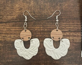 White clay and wood southwestern earrings